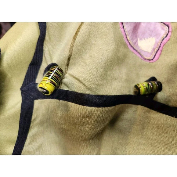 Vintage QVC Indigo Moon Green Embroidered Floral Art Jacket Toggle Buttons Large - Picture 8 of 8